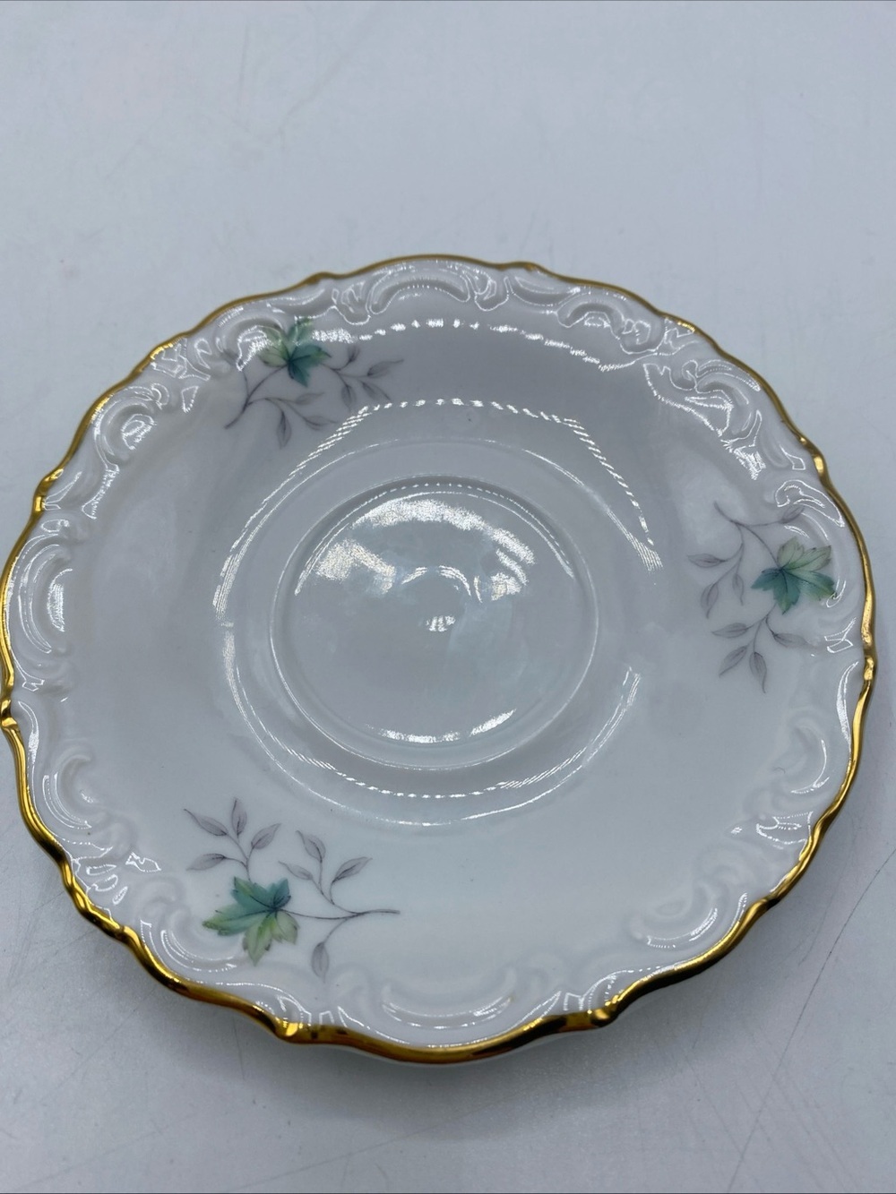 Antique Winterling Finest Bavarian China Germany Tea Saucer Green Leaf Gold Trim
